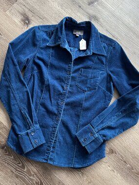 Vtg 90s Jacob blue corduroy preppy tapered button up shirt / sz S